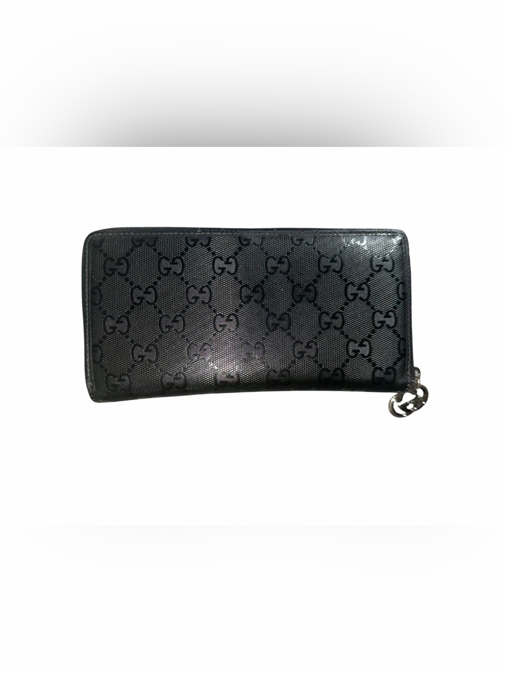 Gucci Black GG Monogram Patent Zip Wallet